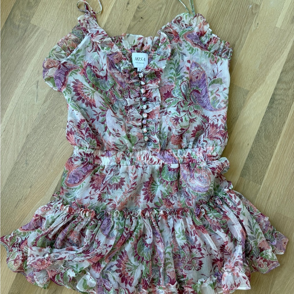 Misa Los Angeles Bambina Floral Ruffle Mini Dress | Large | NWOT | Beach Coverup